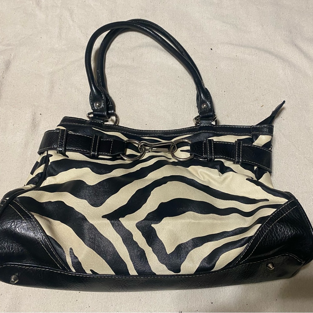 Black & Cream Zebra Print Tote Handbag